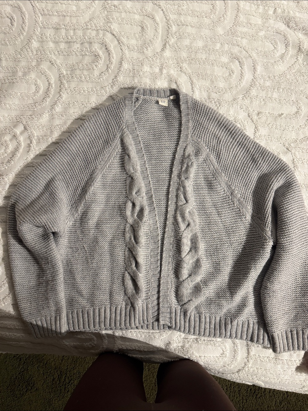 GAP Light Gray Cable-Front Open Cardigan